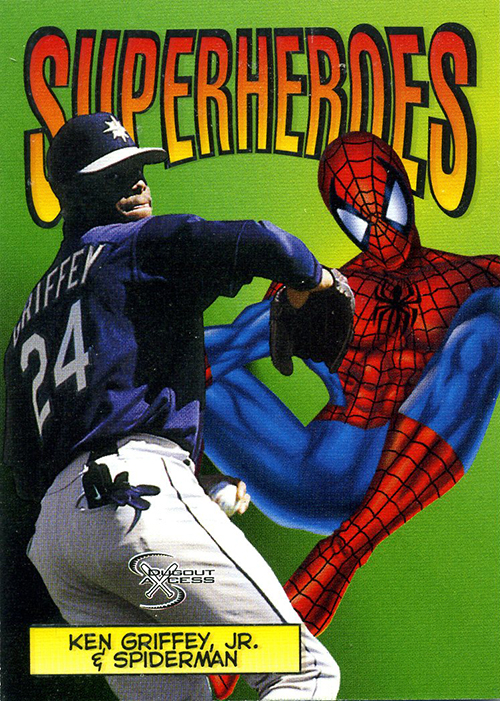 1998 Skybox Dugout Axcess Baseball Superheroes 3. Ken Griffey Jr. and Spider-Man