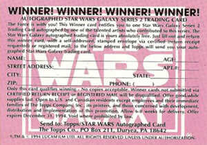 1994 Topps Star Wars Galaxy Series 2 Autograph Redemption