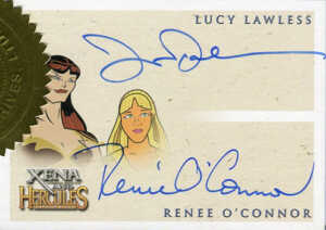 2005 Xena and Hercules Animated Adventures Dual Autographs Lucy Lawless Renee OConnor
